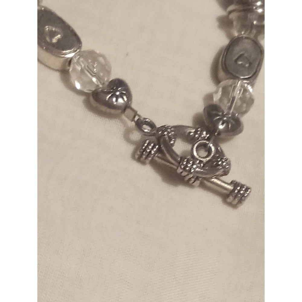 Silver Tone Heart Link Bracelet with a Heart Charm and Toggle Closure